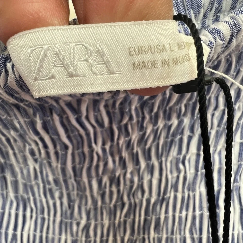 Zara Smocked Off Shoulder Maxi Dress Embroidered Cottagecore Coastal - Picture 4 of 7